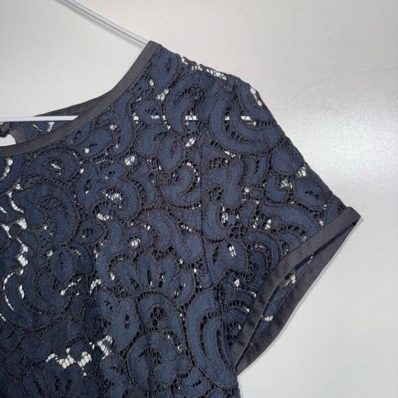 Ann Taylor LOFT Lace Shift Dress Women’s 10 Navy Short Sleeve Lined Cocktail - Picture 10 of 16